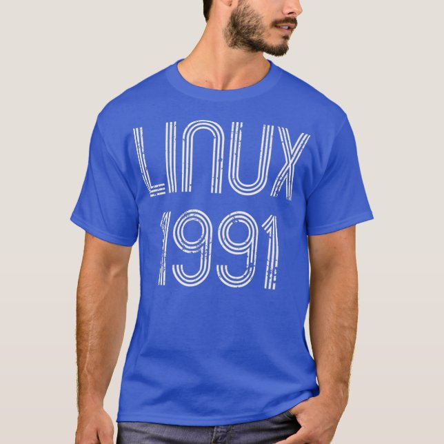 Linu 1991 for Free Software Geeks Distsed T Shirt (Framsida)
