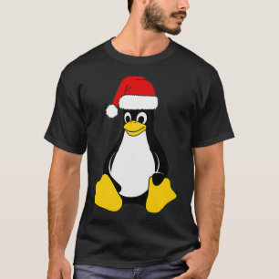 Linu Mascot Tu, Penguin Santa Hat Nerd Geek T Shirt