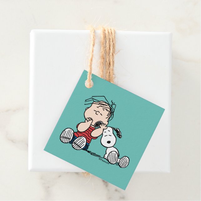 Linus komforterad med soopys öra gåvor etiketter (På plats)