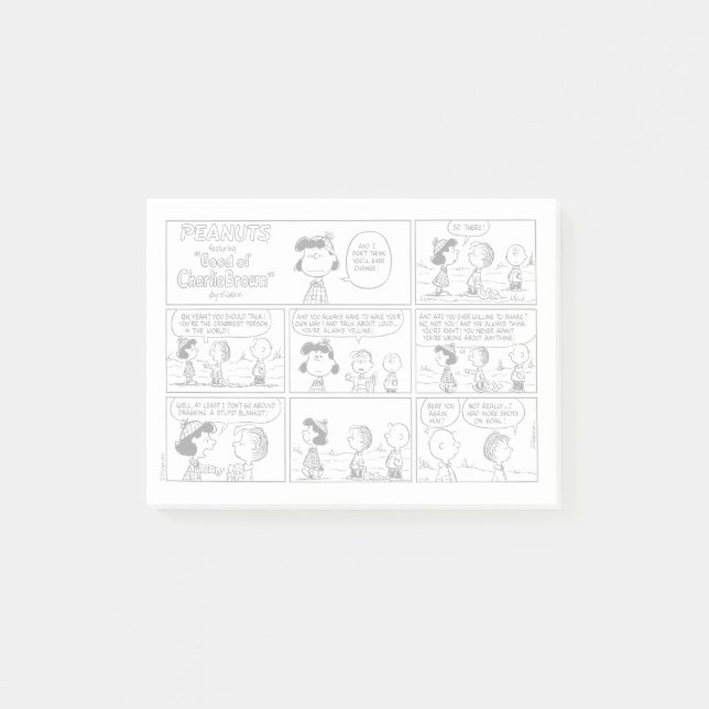 Linus Tells Lucy Hon är Crabby Post-it Block (Framsida)