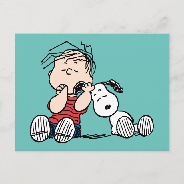 Linus tröstas med Snoopy's öra Vykort (Framsida)