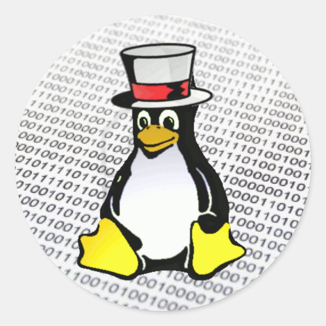 Linux Logotyp Tux Penguin Top hat Binary Ubuntu Runt Klistermärke (Framsida)