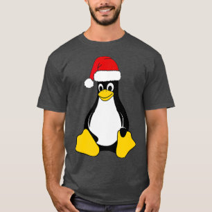 Linux Mascot Tux, Penguin Santa Hat Nerd Geek T Shirt