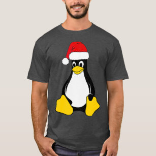 Linux Mascot Tux, Penguin Santa Hat Nerd Geek T Shirt