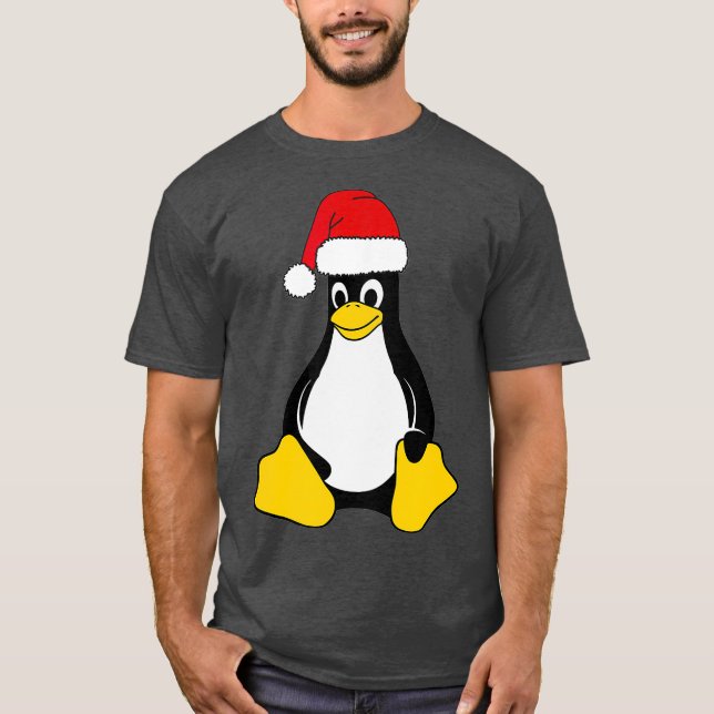 Linux Mascot Tux, Penguin Santa Hat Nerd Geek T Shirt (Framsida)