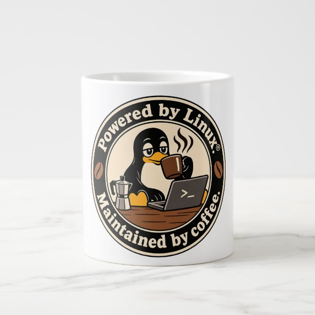 Linux Pingvin Tux och kaffe Jumbo Mugg (Framsidan)