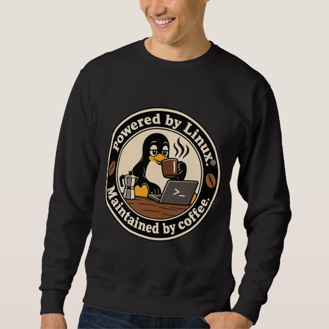 Linux Pingvin Tux och kaffe Lång Ärmad Tröja (Framsida)