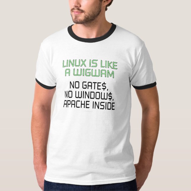 Linuxen är lik en wigwam. Inga grindar, inga T-shirt (Framsida)