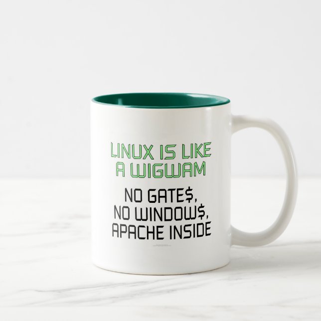 Linuxen är lik en wigwam. Inga grindar, inga Två-Tonad Mugg (Höger)