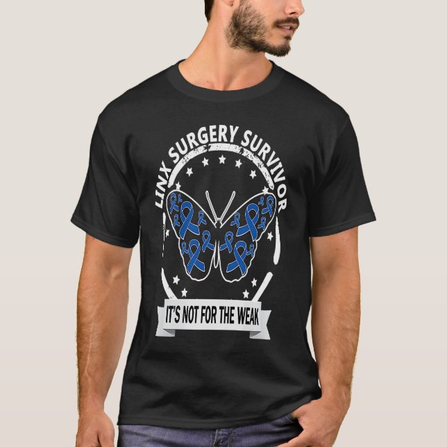Linx Survivor blue ribbon butterfly awaren T Shirt (Framsida)