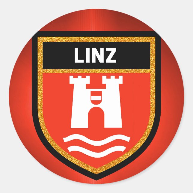 Linz Flagga Runt Klistermärke (Framsida)