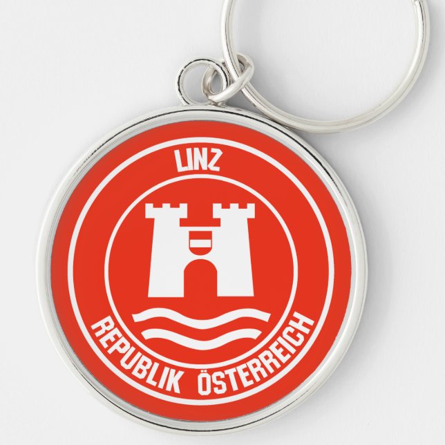 Linz Round Emblem Rund Silverfärgad Nyckelring (Framsidan)