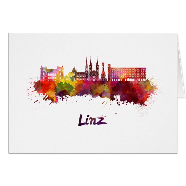 Linz skyline i vattenfärg hälsningskort (Framsidan Horizontal)