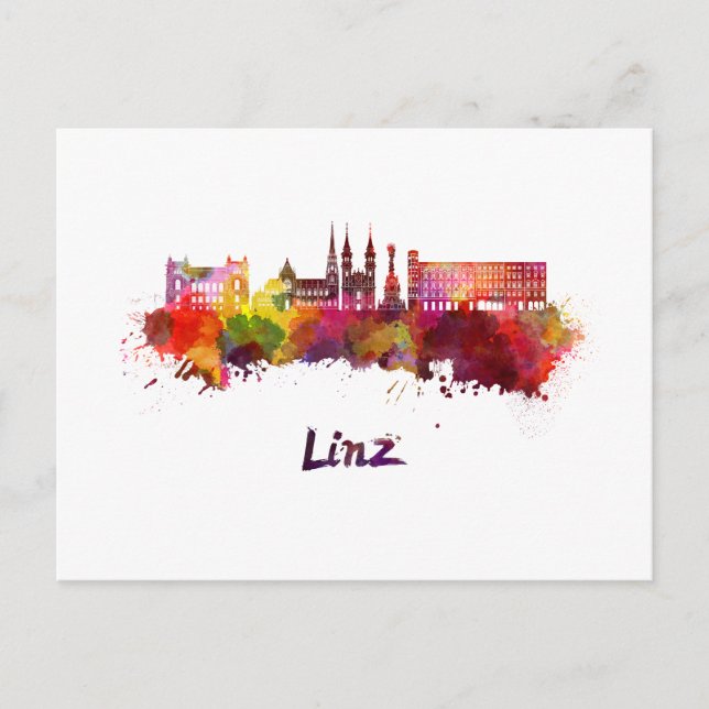 Linz skyline in watercolor vykort (Framsida)