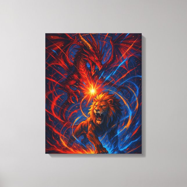 Lion and Dragon Wall Art – Elemental Energy Canvastryck (Framsida)