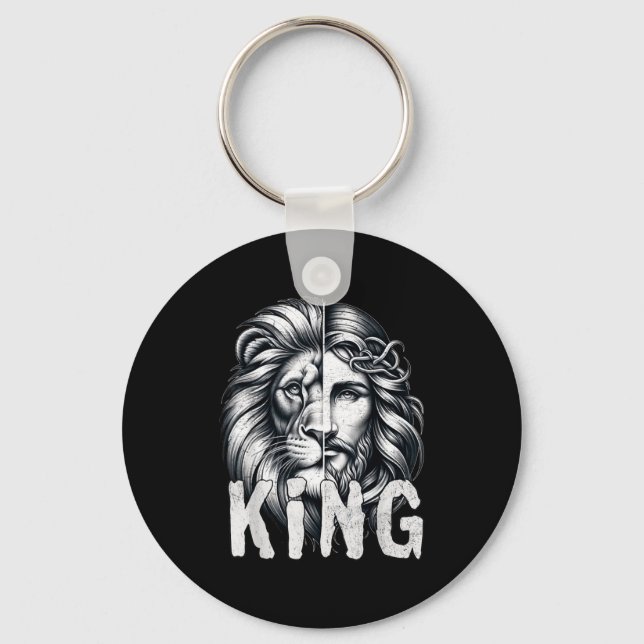Lion And Jesus King Christian Faith Design  Nyckelring (Framsida)