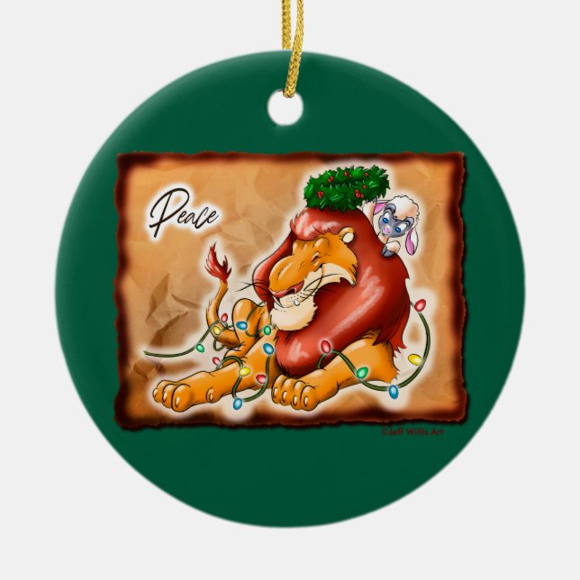 LION AND LAMB PEACE by Jeff Willis Art Julgransprydnad Keramik (Framsidan)