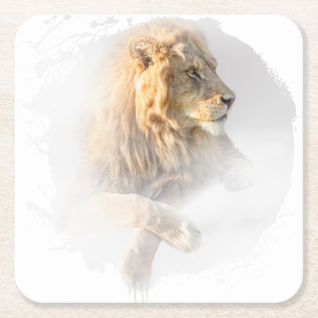 Lion Animal Vie Sauvage Jungle Nature Safari Underlägg Papper Kvadrat (Framsidan)