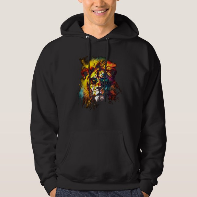 Lion Artwork Sunglasses Colourful Zoo Animal Lion Hoodie (Framsida)