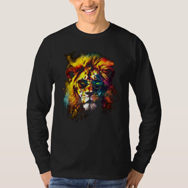 Lion Artwork Sunglasses Colourful Zoo Animal Lion T Shirt (Framsida)