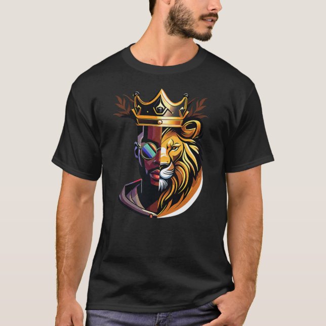 Lion Black Man King Black History Melanin African  T Shirt (Framsida)