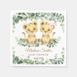 Lion Cubs Greenery Twin Boy Girl Baby Shower  Pappersservett