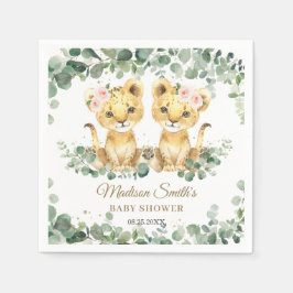 Lion Cubs Jungle Greenery Twin Girls Baby Shower  Pappersservett