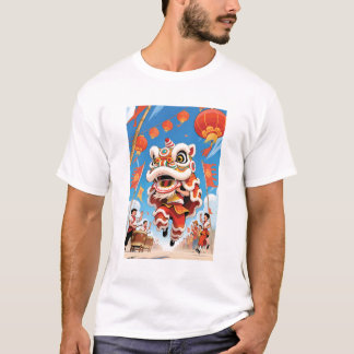 Lion Dance Men White T Shirt