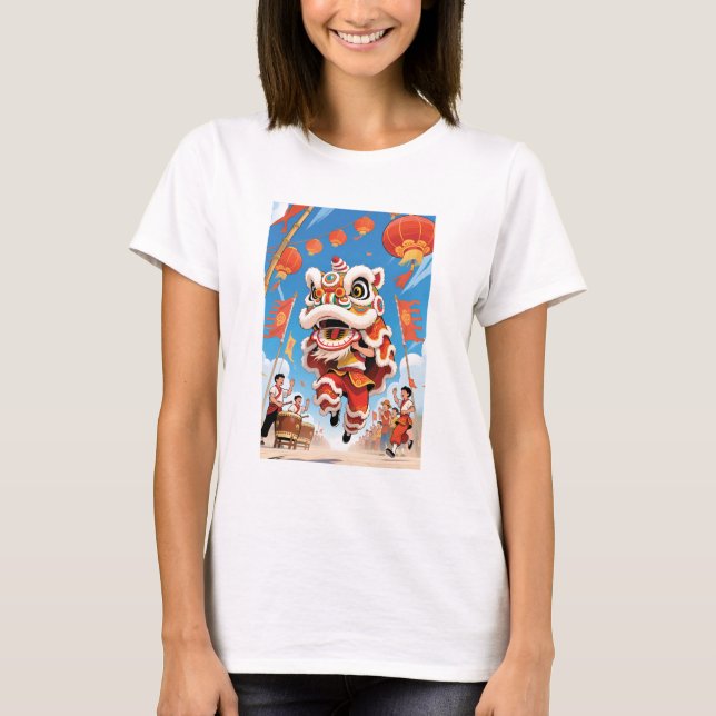 Lion Dance Women White T Shirt (Framsida)