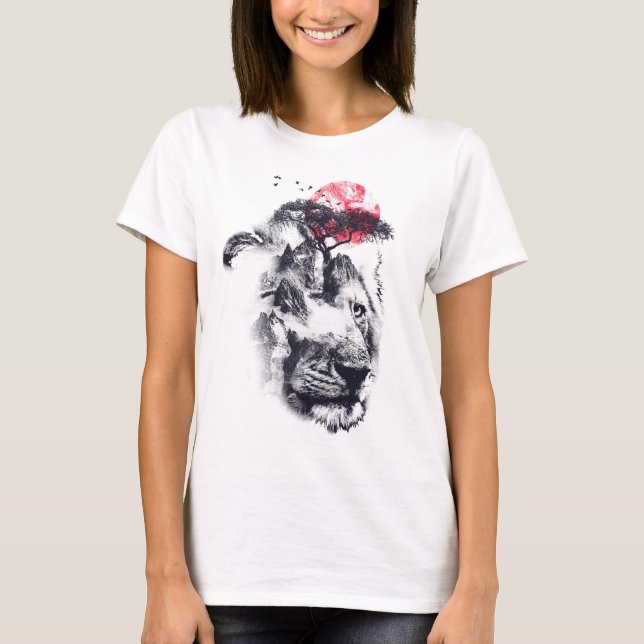 Lion Design Double Exposed T Shirt (Framsida)