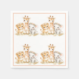 Lion Elephant Giraffe Blush Pink Pastel Kids     Pappersservett