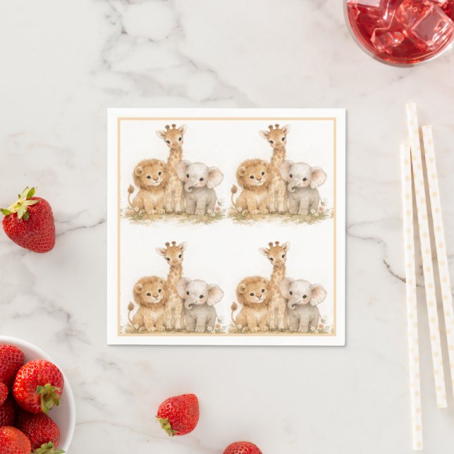 Lion Elephant Giraffe Boho Earthy Neutral Kids     Pappersservett (Insitu)