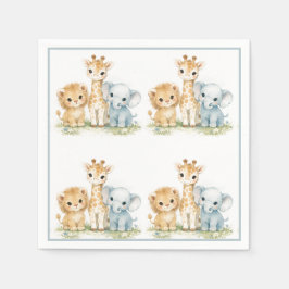 Lion Elephant Giraffe Dusky Blue Kids     Pappersservett