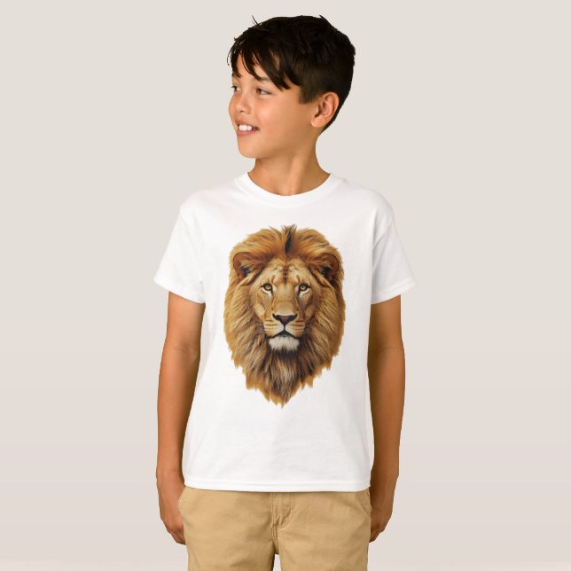 Lion Face Kids T-Shirt | Cute Jungle Animal Tee (Hel framsida)