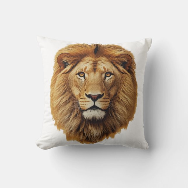 Lion Face Throw Pillow | Cute Jungle Animal Cushio Kudde (Framsida)