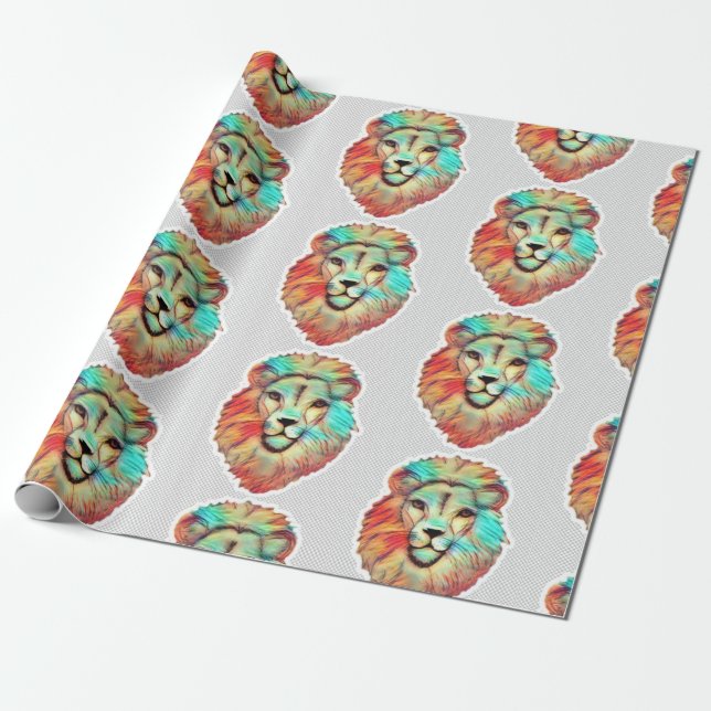 Lion Face Wrapping Paper Presentpapper (Utrullad)