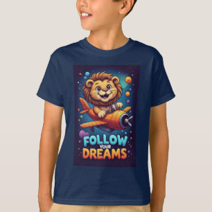 🦁 Lion Flygplansäventyr Barn Kul Grafik ✈️ T Shirt
