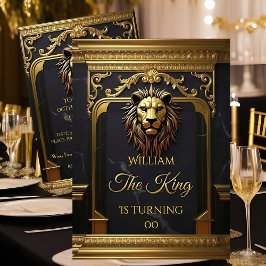 Lion Head King Marble Black Gold Birthday Party Inbjudningar