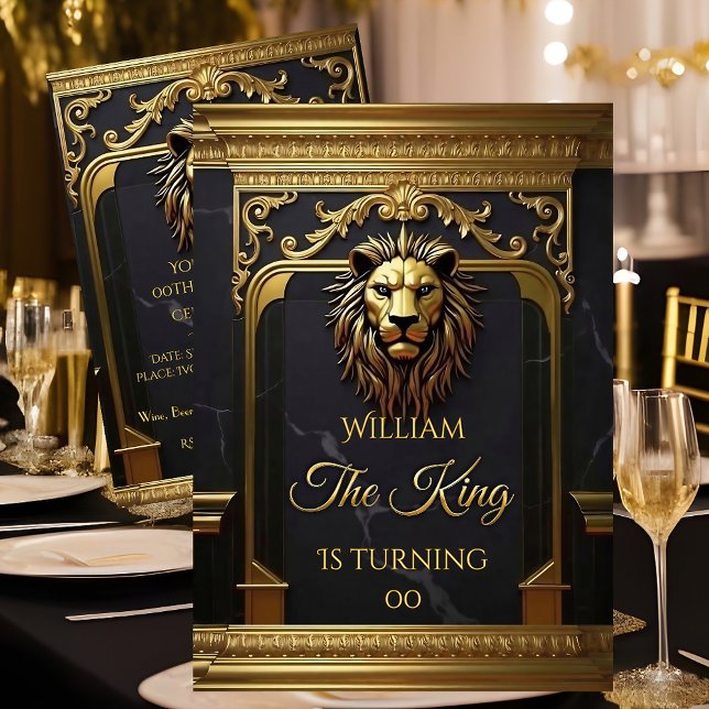 Lion Head King Marble Black Gold Birthday Party Inbjudningar (Skapare uppladdad)