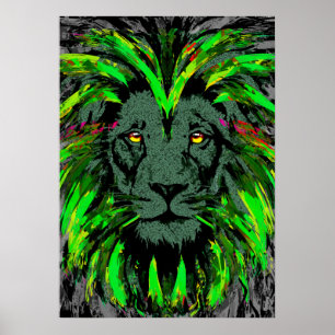 Lion Head Poster Art   Green Lion Poster