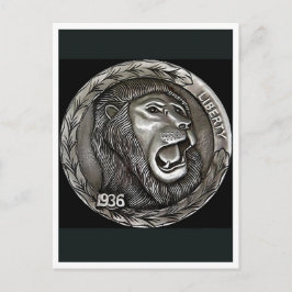 Lion. Hobo nickel coin. Postcard Vykort