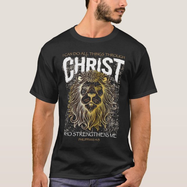 Lion I Can Do All Things Philippians Uplifting Bib T Shirt (Framsida)