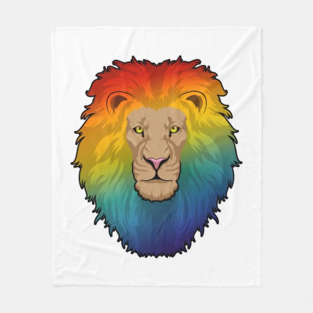 Lion in Rainbow Colours Fleecefilt (Framsidan)