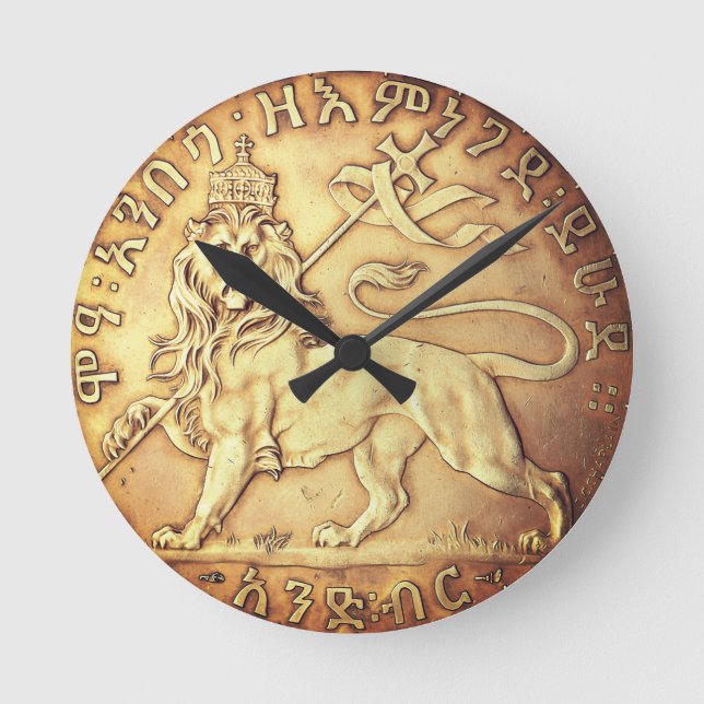 Lion Judah Haile Selassie I Jah Rastafari HIM  Rund Klocka (Framsida)