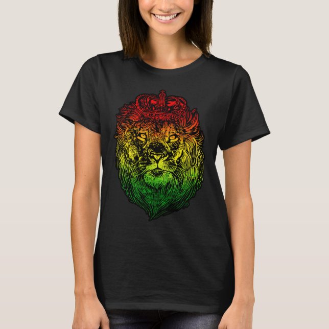 Lion Judah Rastafarian Ethiopian Lion  Reggaeton P T Shirt (Framsida)