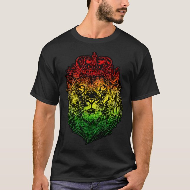 Lion Judah Rastafarian Ethiopian Lion  Reggaeton P T Shirt (Framsida)