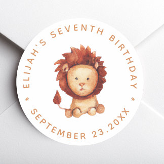 Lion Kid Birthday Party Cute Safari Watercolor  Runt Klistermärke