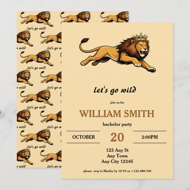 Lion King Bachelor Party Invitation Inbjudningar (Fram/baksida)