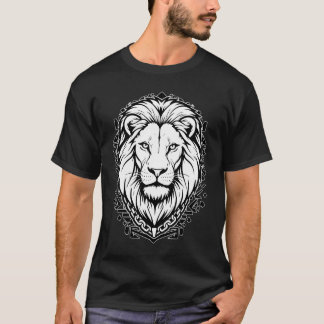 Lion King Head Majestic Line Art Black and White T Shirt