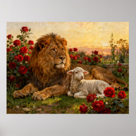 Lion & Lamb in the Roses Poster
